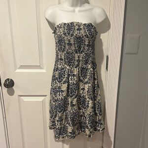 SHEIN Strapless Blue and Cream Dress